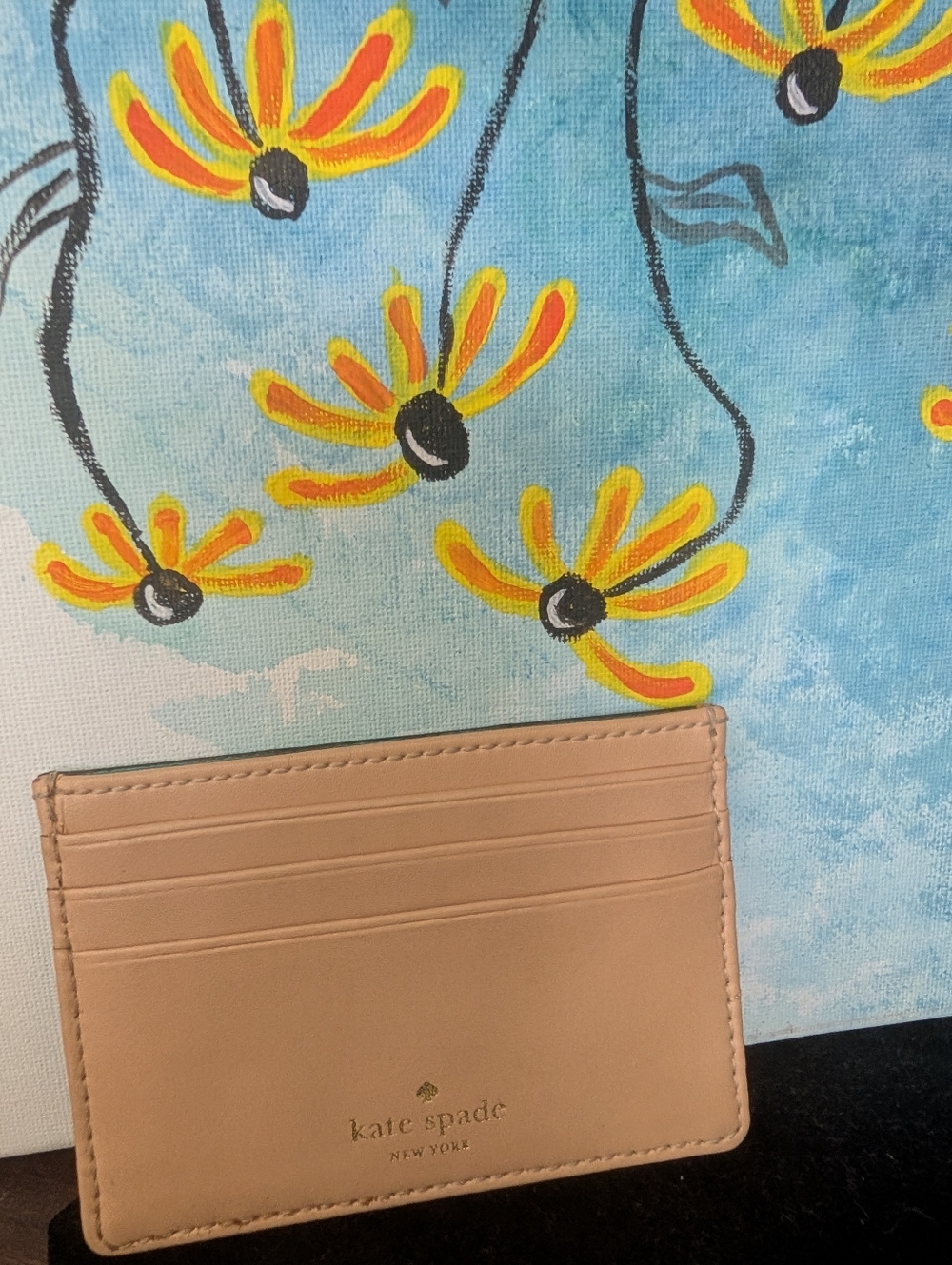 kate spade turquoise card holder with gold-tone logo - Picture 2 of 2